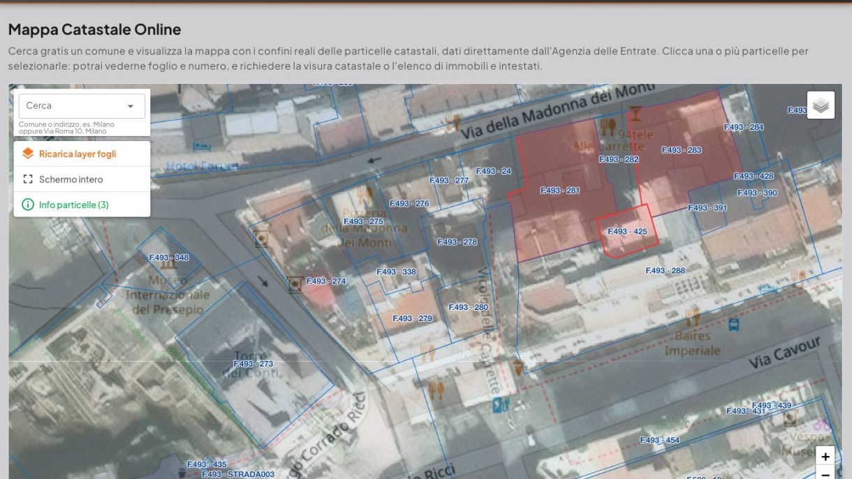 Mappa catastale online Visureasy con confini particelle catastali