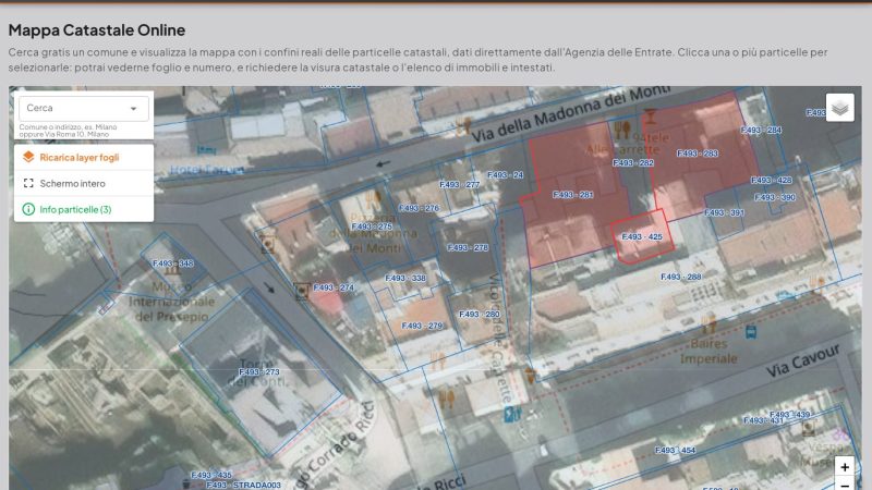 Mappa catastale online Visureasy con confini particelle catastali